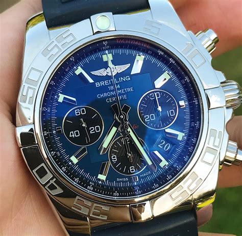 breitling blue face chronograph|breitling chronomat blue dial.